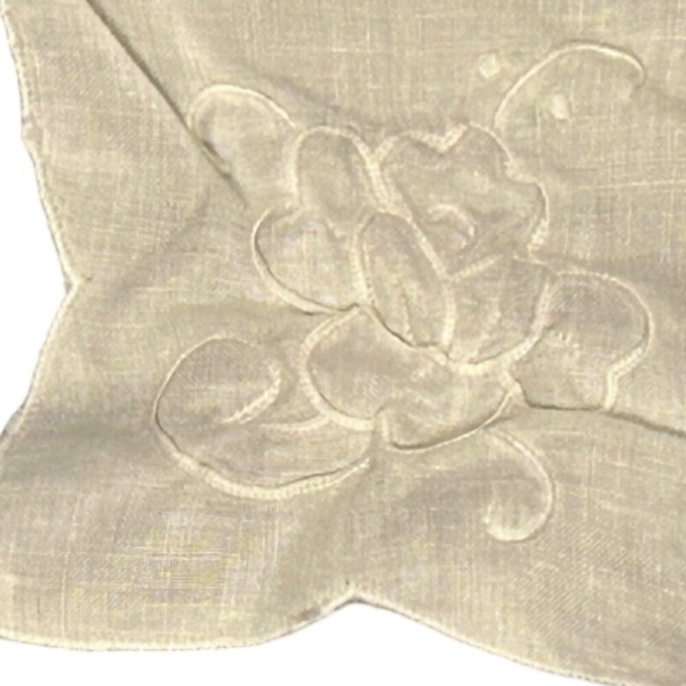 Napkin white embroidered ROSE place setting unlabeled traditional